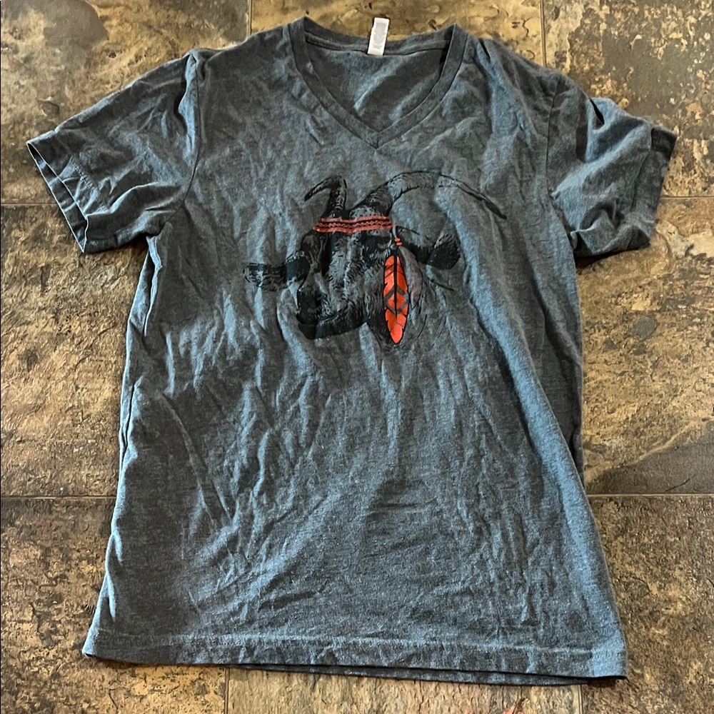 Gray V-Neck Graphic T-Shirt